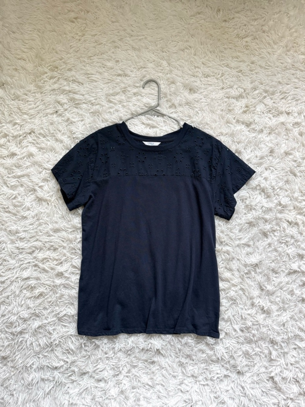 Time and Tru Navy Short Sleeve Eyelet Yoke Tee - Picture 2 of 4